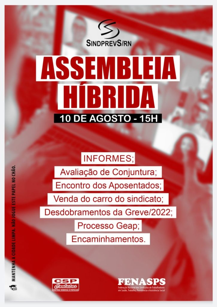 Sindprevs/RN realiza Assembleia Híbrida nesta quarta (10) - Sindprevs RN Sindprevs/RN realiza Assembleia Híbrida nesta quarta (10) - Sindprevs RN